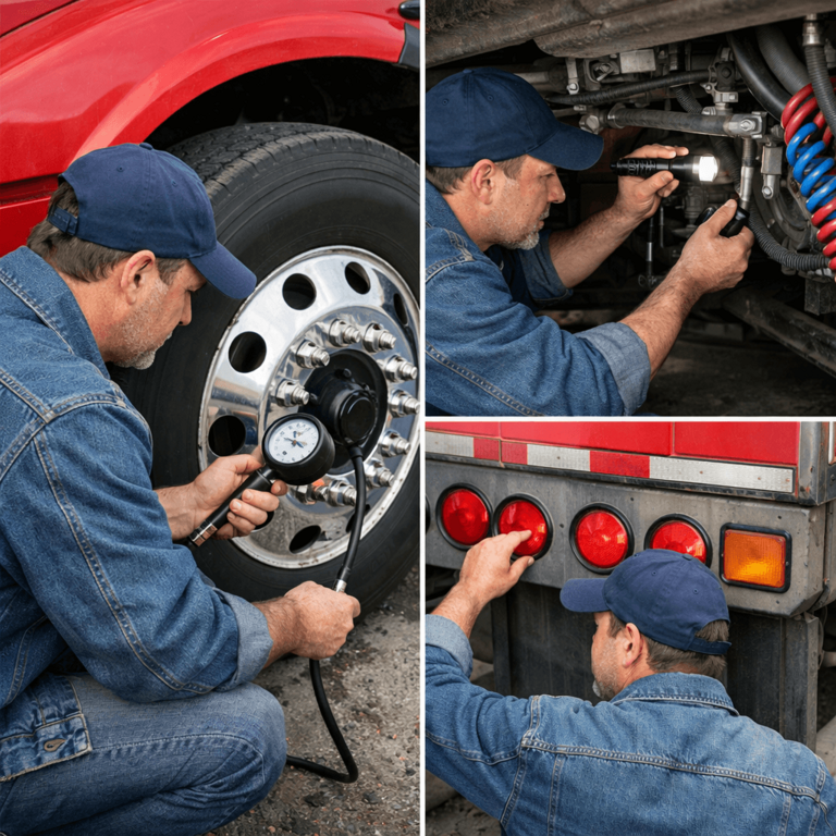 Truck safety inspection performed before departure (pre-trip inspection)