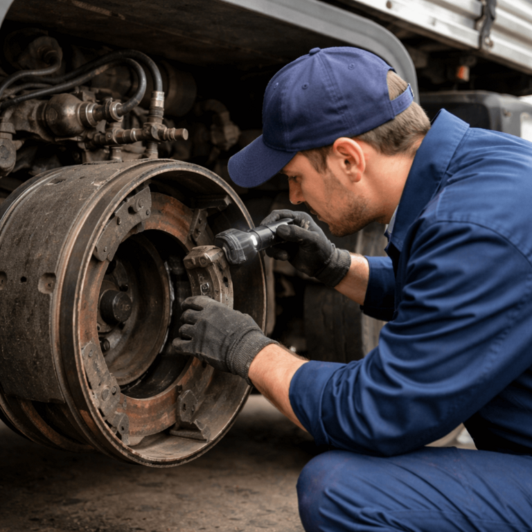 Truck brake inspection as part of a pre-trip safety check