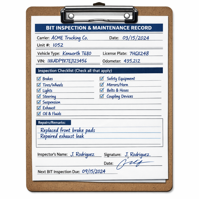 BIT Program inspection and maintenance record form