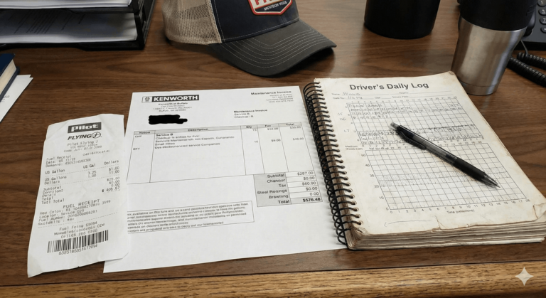 Driver log book for tracking expenses including fuel, maintenance, and repairs