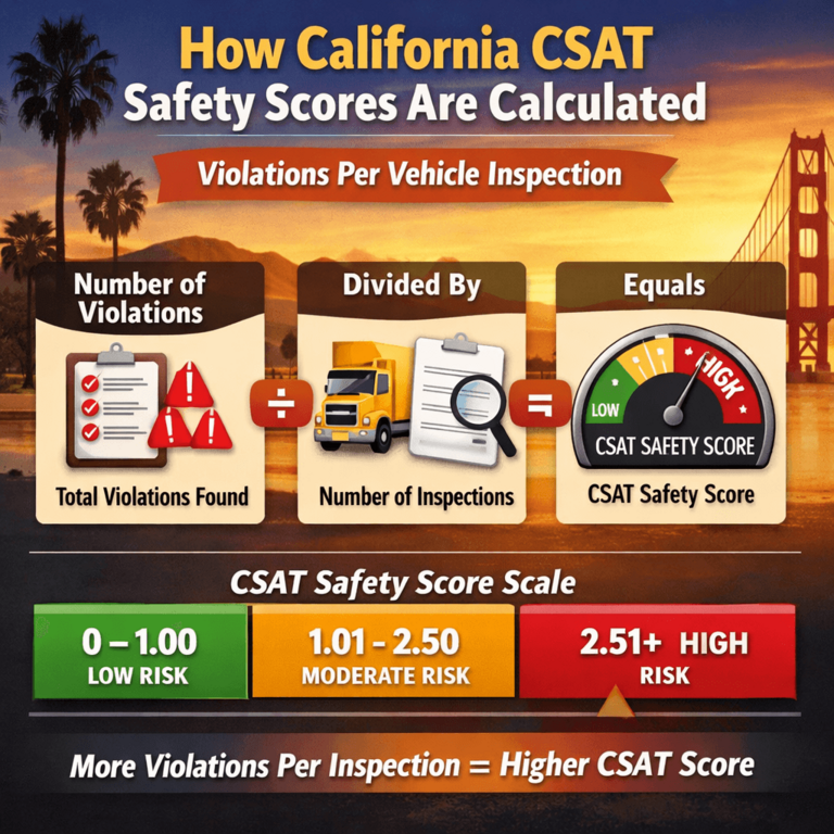 Chart showing how California CSAT safety scores are calculated based on violations per inspection