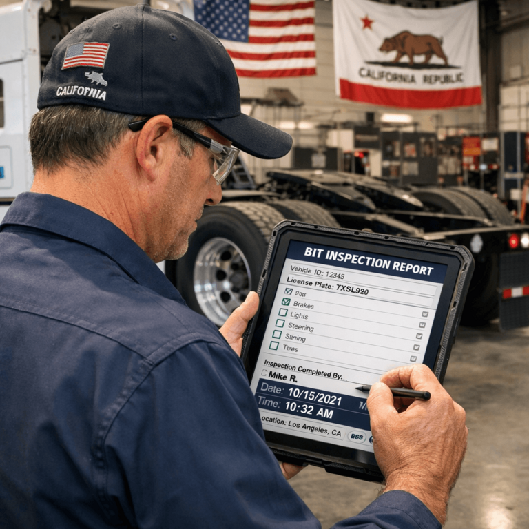 Mechanic completing a digital BIT inspection on a tablet to ensure timestamp accuracy