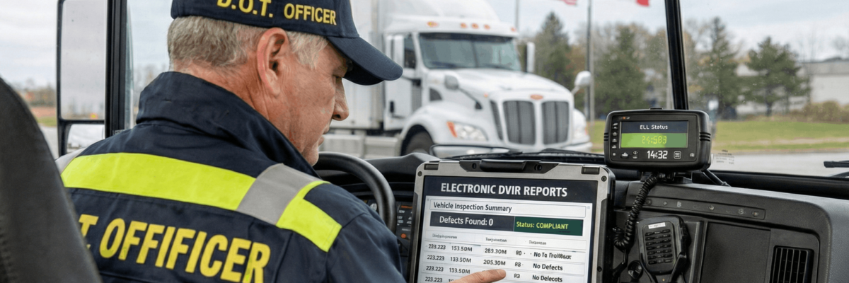 DOT officer writing a violation ticket for incomplete DVIR records