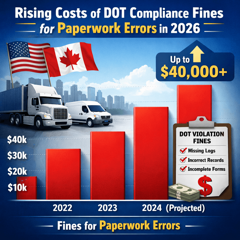 A bar chart illustrating the rising costs of DOT compliance fines for paperwork errors in 2026