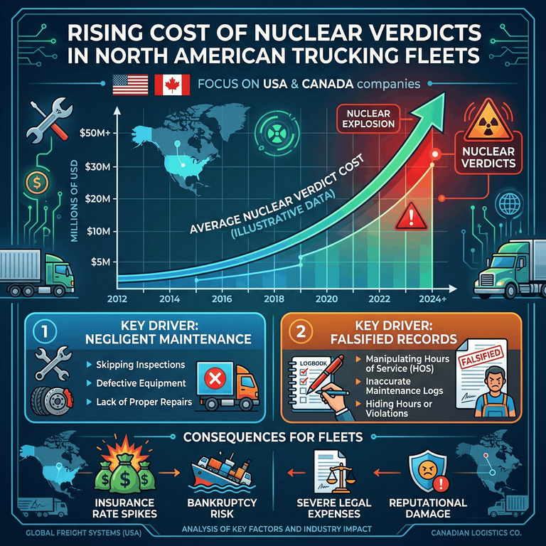 A chart showing the rising cost of nuclear verdicts in the trucking industry due to negligent maintenance and falsified records
