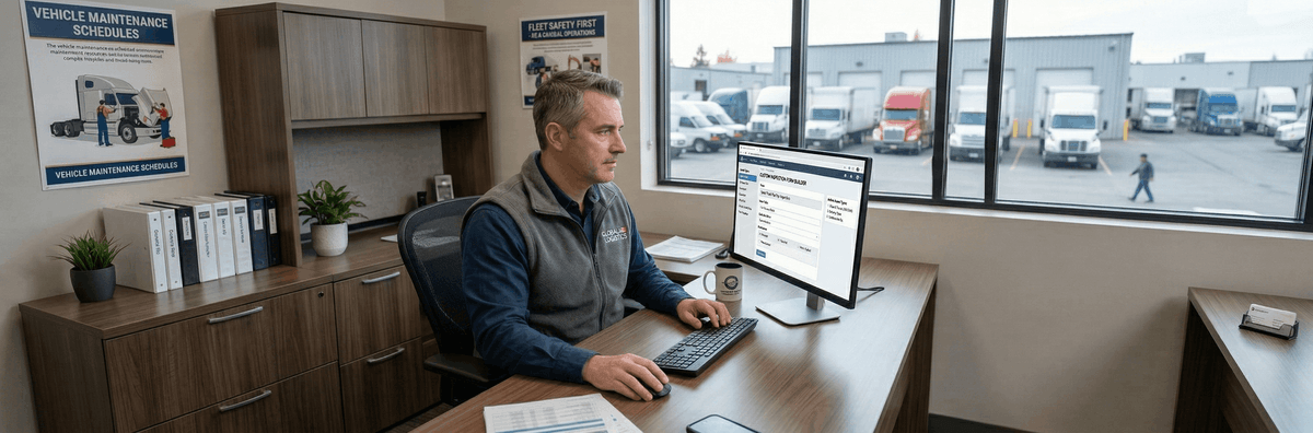A fleet manager configuring custom digital inspection forms on a desktop computer for different asset types