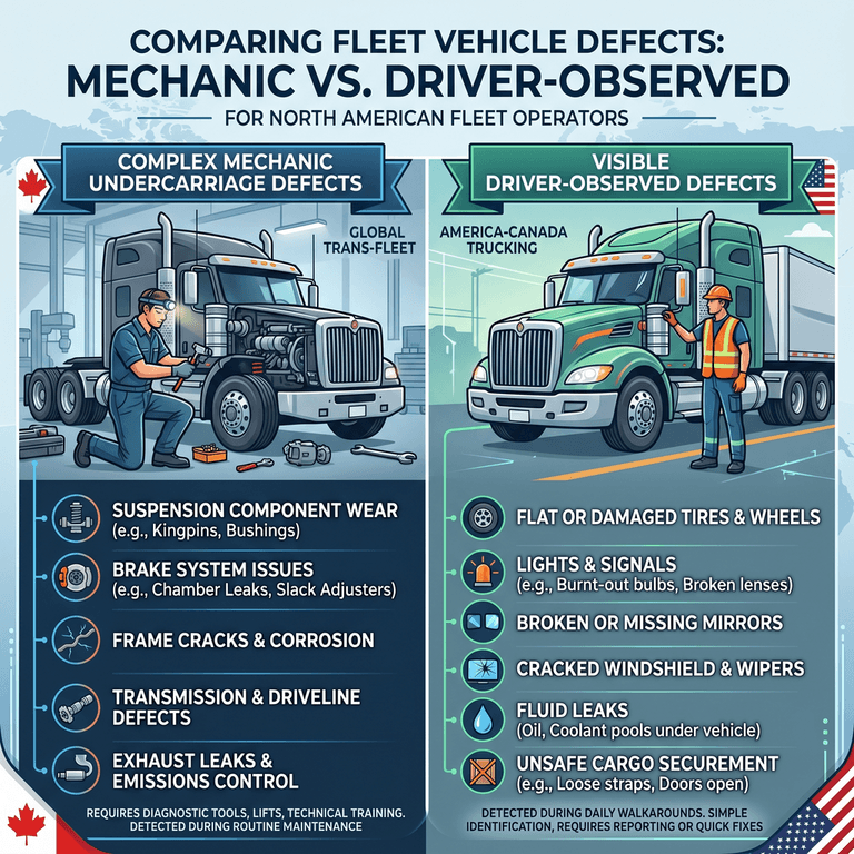 Graphic illustrating the difference between complex mechanic undercarriage defects and visible driver-observed defects