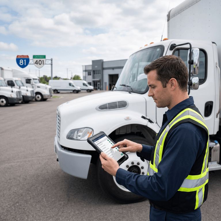 A DOT auditor reviewing fleet compliance records on a remote digital dashboard in 2026