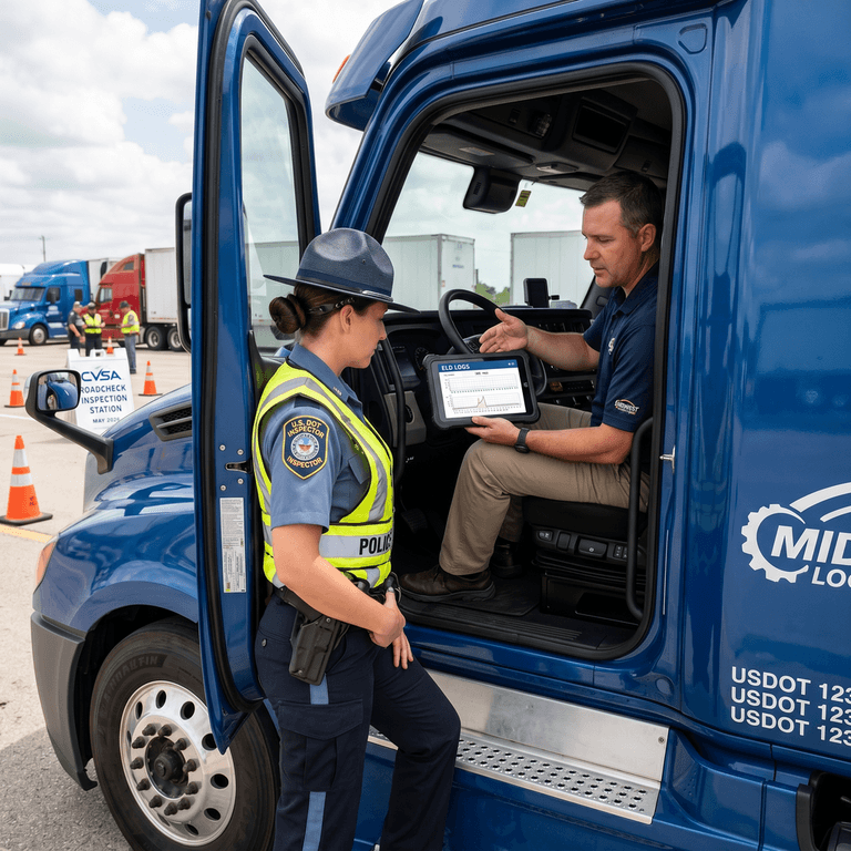 DOT inspector auditing a commercial truck ELD device for falsification during the 2026 CVSA Roadcheck