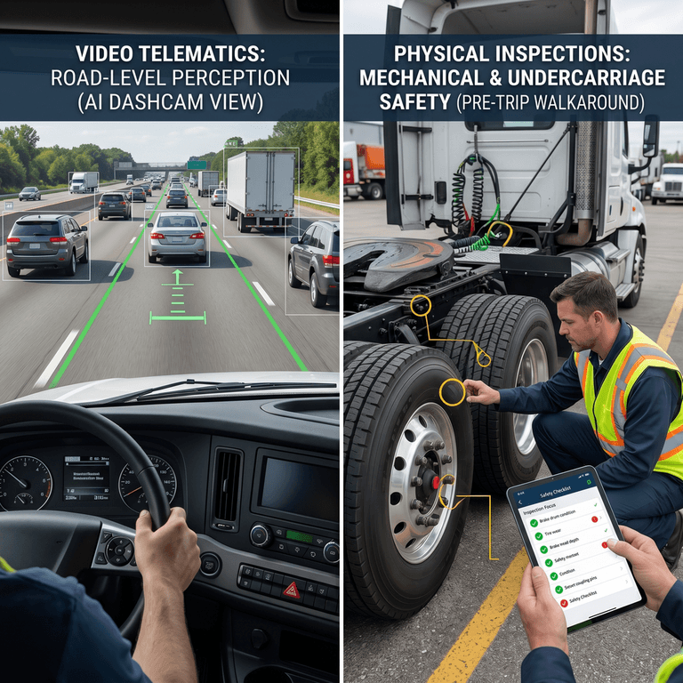 Comparison highlighting the blind spots of over-the-road video telematics versus physical safety inspections
