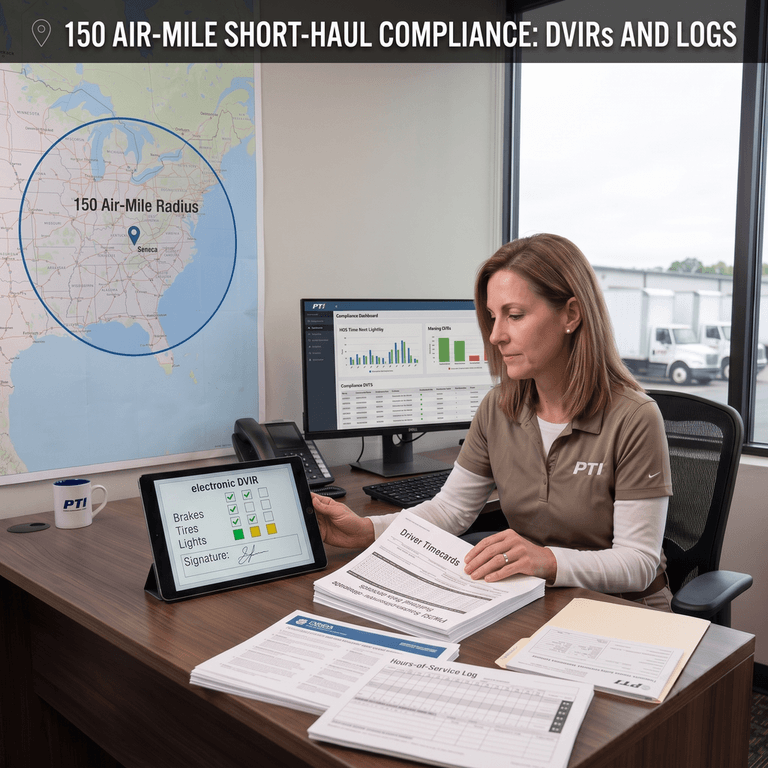 Local fleet manager reviewing short-haul exemption records and electronic DVIR documentation