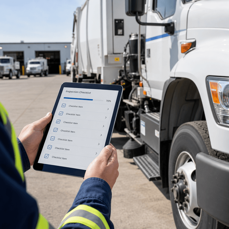 Transparent digital inspection checklist shown on a tablet, illustrating uniform criteria applied to every driver