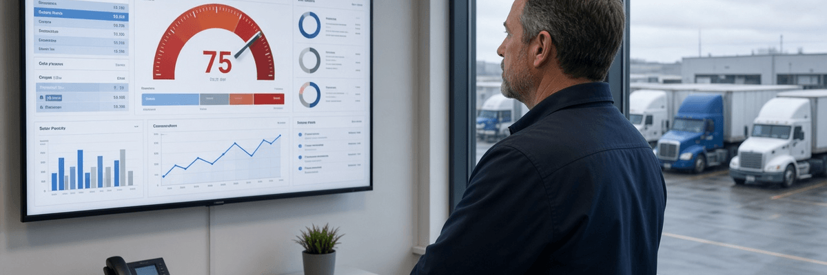 Fleet safety manager reviewing a rising Vehicle Maintenance BASIC percentile on a CSA Safety Measurement System dashboard
