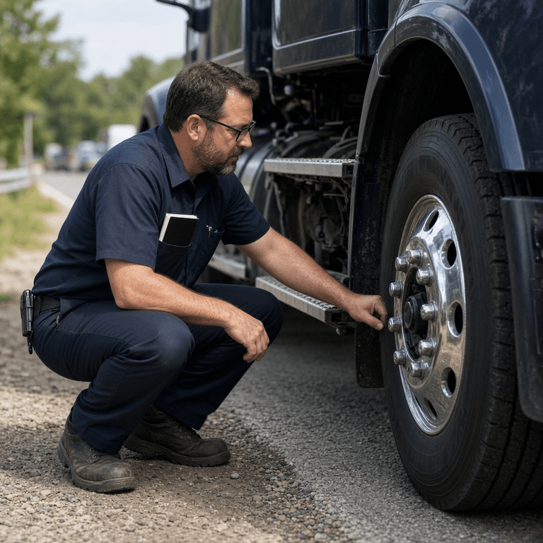 Police officer transitioning from writing a speeding citation to beginning a full Level II roadside inspection of a commercial truck